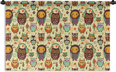 Wandkleed - Wanddoek - Uil - Koptelefoon - Patroon - 180x120 cm - Wandtapijt