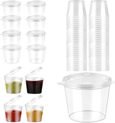 150 Stuks Kleine Plastic Dozen met Deksel, Herbruikbare 25ml Sausbekers voor Dips, Sauzen en Salades, Lekvrij en Ideaal voor Opslag