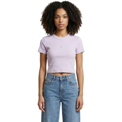 Calvin Klein Monologo Baby Rib Tee Island Lilac Taglia: S | Maglie Sportivi Outlet | Donna | Viola