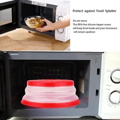 Microwaveafdekking voor Voedsel - Opvouwbaar Spatbescherming voor Magnetron - Fruitdrainermand - BPA-vrij gemaakt van TPR en PP - Vaatwasmachinebestendig - 26,7 cm - Rood