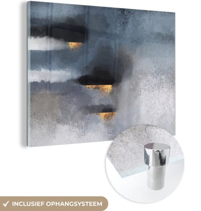 MuchoWow® Glasschilderij 120x90 cm - Schilderij acrylglas - Wolken - Gold - Abstract - Foto op glas - Schilderijen