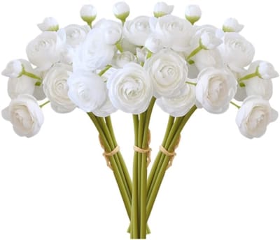 18pcs Mini Ranunculus Artificial Flower 11 inch Silk Ranunculus Flower Bouquet Bridal Shower Filler Flowers for Home - ShopVlot