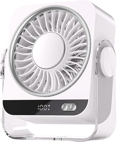 VHV - Ventilator - Tafelventilator - Tafelventilator met 199 Snelheden - 3600mAh Draagbare Fan met Ophangbeugel - Stille 2-in-1 Bureauventilator voor Muur en Tafel - Krachtige Luchtstroom - Wit