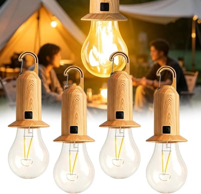 Thijox - 4 Stuks Oplaadbare LED-Campinglampen met 3 Helderheidsmodi, Solar Tentlamp, Draagbare Gloeilamp met Haak voor Avontuur, Vissen en Noodgevalle