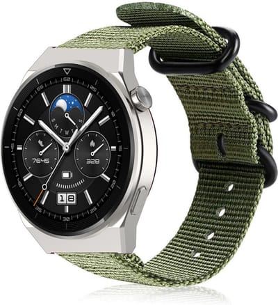 Strap-it Nylon gesp bandje - geschikt voor Huawei Watch GT 1 / GT 2 / GT 3 / GT 3 Pro / GT 4 46mm / GT 5 & 5 Pro (46mm) / GT 2 Pro / GT Runner / Watch 3 (Pro) / Watch 4 (Pro) / Watch Ultimate - groen