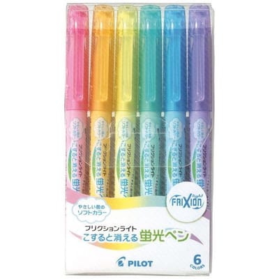 Pilot Frixion Light Soft Colour Uitwisbare Highlighters - 6 Colour Set verpakt in een A5 Zipperbag