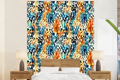 Behang - Fotobehang Oranje - Blauw - Dierenprint - Patronen - Breedte 225 cm x hoogte 280 cm