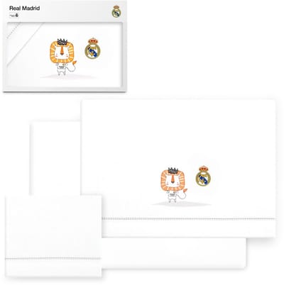 REAL MADRID™ lakenset ledikant - 60x120 cm - katoen wit/grijs - zacht