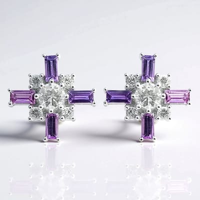 Cavill - 925 Sterling Zilver Oorbellen - Paars 1.08 ct Ceylon Saffier & 0.99 ct Cambodja Zirkonia - Elegant Rond Geslepen Sieraad