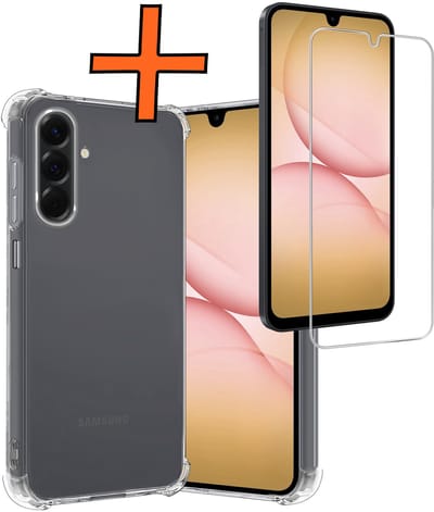 Hoes - Met Screenprotector - Geschikt voor Samsung Galaxy A17 - Sterk & Shockproof - Siliconen Case - Back Cover - Telefoon Hoes - Shock Proof - Transparant