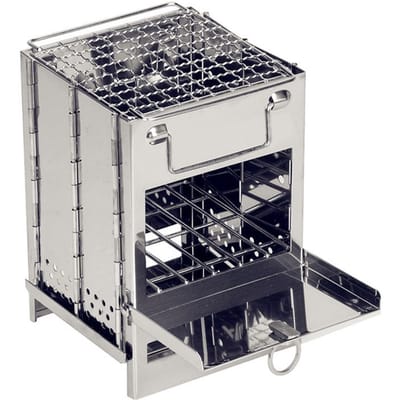 Poêle à bois en acier inoxydable pliable Mini barbecue à charbon de bois léger pour camping jardin pique-nique en plein air argenté