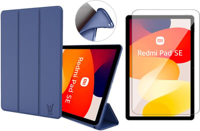 Hoes en Screenprotector geschikt voor Xiaomi Redmi SE 11 inch – Smart Cover met Tri-Fold Stand – Schokbestendig – Auto Wake/Sleep – TPU Backcase – Blauw