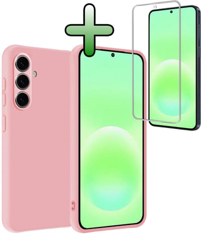 Hoesje Met Screenprotector - Geschikt voor Samsung Galaxy A57 - Sterk & Shockproof - Back Cover - Siliconen Case - Telefoon Hoes - Lichtroze