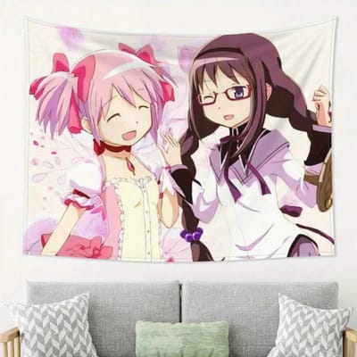 1 Stuk Puella Magi Madoka Magica Wandkleed Madoka En Homura Wandhangende Achtergronddoek Voor Woonkamer Slaapkamer Schattige Anime Decor 120cmX180cm