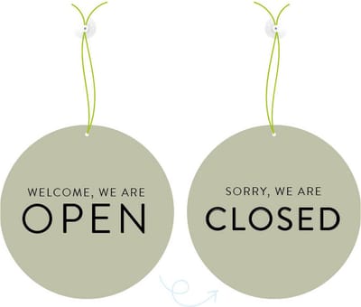 Deurbordje open closed - 20 centimeter - dubbelzijdig groen - met koord en zuignap - Dutch Sprinkles - raam bord voor bedrijven, winkels, salons - open gesloten omdraai bord