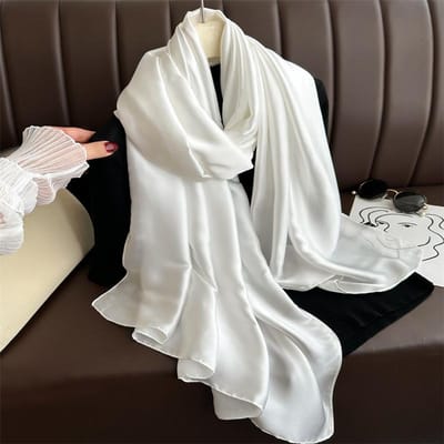 Lente Zomer Sjaals Effen Veelzijdig Zonwerende Sjaals Dames High-End Zijden Sjaals Hoofddoeken Satijn Zijdeachtig Gaas Sjaal 180X90cm white