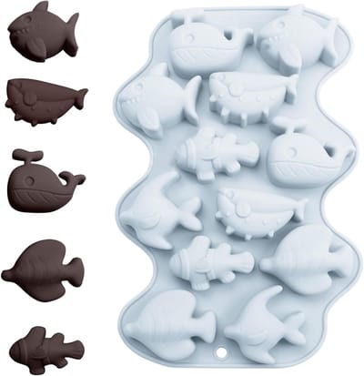 Set van 5 Siliconen Mallen met 3D Maritiem Thema voor Chocolade, Snoep en Gelatine, Perfect voor Feestjes en Decoraties