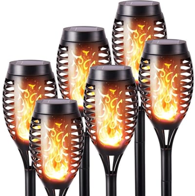 TOVBMUP Buitenverlichting voor de tuin - Zonne-energielampen - 6-pack - met realistisch vlameffect - Waterdicht - Buitenzonne-energielampen - Geschikt voor verlichting van achtertuin, tuin en gazon