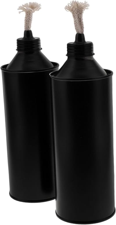 2 x Tuin Fakkel Navullingen, IJzeren Bamboe Brandstofcontainers voor Buitenverlichting en Tuinverlichting