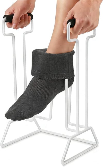 Aantrekhulp Kousen - Sokken Helper - Zelfstandig Aankleden - Robuust Metalen Frame - 600 gram - Wit