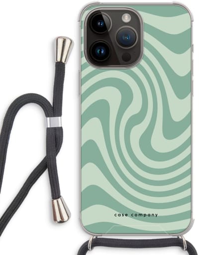 Case Company® - Hoesje met koord geschikt voor iPhone 14 Pro Max hoesje met Koord - Swirl Groen - Telefoonhoesje met Zwart Koord - Bescherming aan alle Kanten en Over de Schermrand