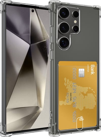 Hoesje - Geschikt voor Samsung Galaxy S24 Ultra - Met Pashouder en Kaarthouder - Telefoon Hoes Shockproof - Siliconen Case - Back Cover - Shock Proof - Pasjes Houder - Telefoonhoesjes - Transparant
