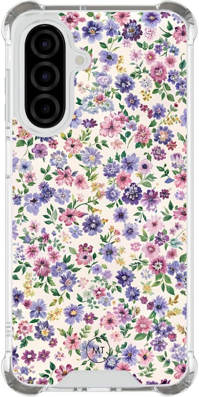 Hoesje (shockproof) geschikt voor Samsung Galaxy A26 - Paarse bloemen - Extra sterke case - TPU/polycarbonaat - Bloemen - Paars, Transparant