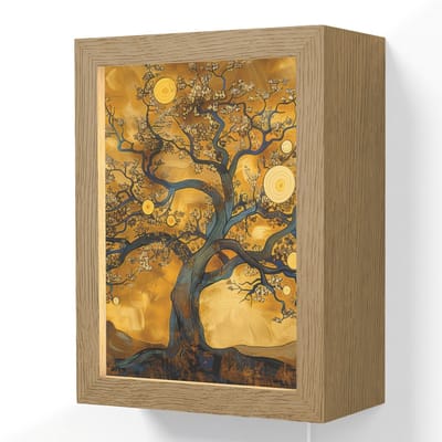 Wandlamp 15x20 cm - Oplaadbaar - Boom - Levensboom - Abstract - Goud - Wandlampen binnen woonkamer - Slaapkamer lamp met kabel - Decoratieve nachtlamp - Vloerlamp snoer