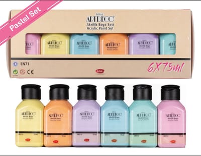 Artdeco Acrylverfset - 6 pastelkleuren x 75 ml, zachte en elegante tinten voor creatieve kunstprojecten , Glasverf, houtverf, keramiekverf, DIY Projecten