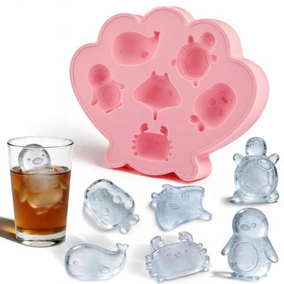 IJsblokjesvorm Siliconen, 6 Schattige Zeedieren Vormpjes, Flexibele Siliconenvorm Voor IJsblokjes, Gemakkelijk Los te Maken, IJsblokjeshouder voor Vriezer Cocktails, Chocolade