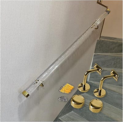 Wandleuning Acryl - Trapleuning Gouden houders - Veiligheid Binnen - Sterke Draagkracht - 200 cm - Goud