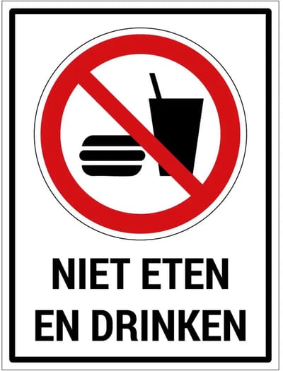 Niet eten en drinken bord met tekst | gecoat dibond materiaal | 20 x 15 cm