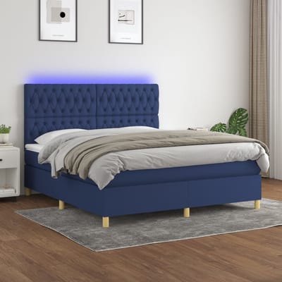 vidaXL - Boxspring - met - matras - en - LED - stof - blauw - 180x200 - cm