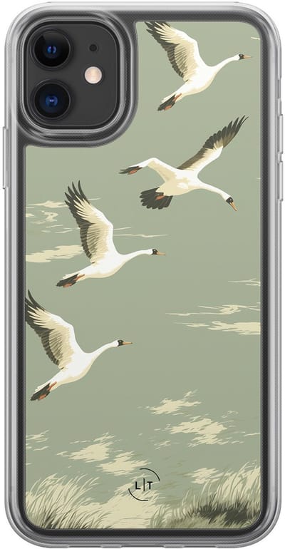Hoesje geschikt voor iPhone 11 - Vogels - 2in1 backcover - Print / Illustratie - Groen - Leuke Telefoonhoesjes