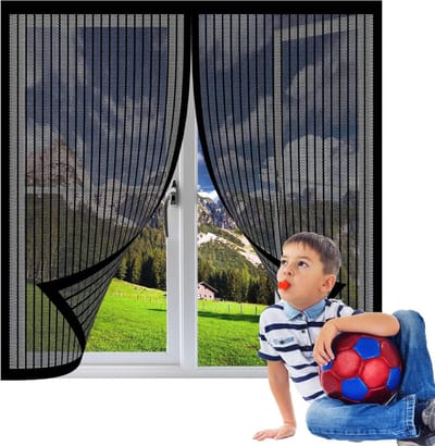 Vliegenhor Raam - Raamscherm Hor - Insecten Buiten Houden - Magnetische Sluiting - 116x108 cm - Zwart