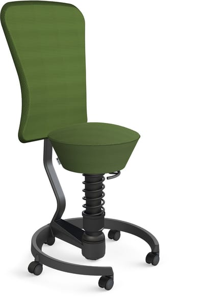 Aeris Swopper with backrest footring with castors (hard floor), black spring strut type: standard, black, spring black seat cover: mesh fabric Runner (Gabriel), green backrest pole: black, backrest cover: mesh fabric Runner (Gabriel), green