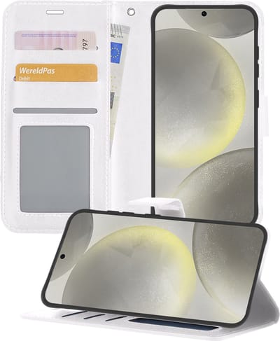 Hoesje - Met Pasjeshouder - Geschikt voor Samsung Galaxy S24 - Luxe Bookcase Portemonee - Flip Case - Kunstleer Book Case - Flipcase - Book Cover - Walletcase - Portemonneehoes - Telefoonhoesjes - Wit