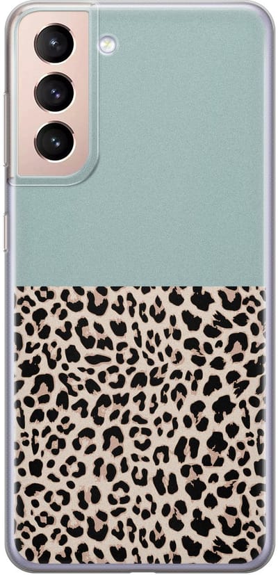 Leuke Telefoonhoesjes - Hoesje geschikt voor Samsung Galaxy S21 Plus - Luipaard mint - Soft case - TPU - Luipaardprint - Blauw
