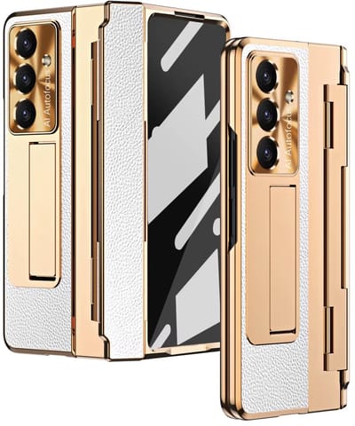 Luxe Leren Hoes – Geschikt voor Samsung Galaxy Z Fold 4 – Schokbestendig met Screenprotector, Scharnierbescherming & Standaard