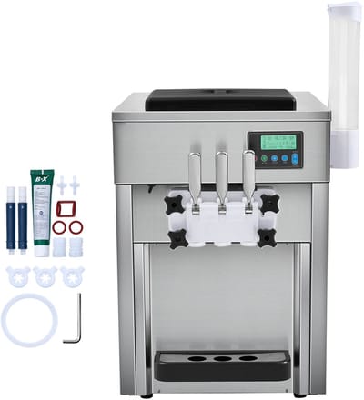 Commerciële Ijsmachine van , 21 Qt/H Vermogen, 1800W, 3 Smaken, Aanrecht, 2 X 4l Container, 2 X 1,8l Cilinder, Lcd-Scherm, Automatische Reiniging, voorkoeling
