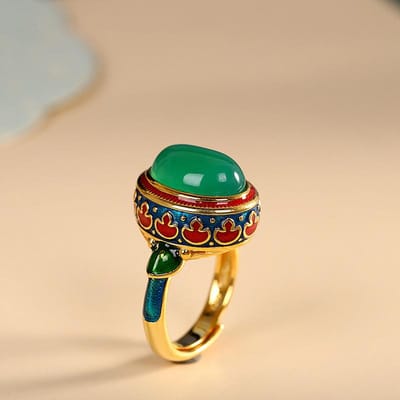 Prachtige Emaille Kleurrijk Oud Goud Ambacht Natuurlijke Karneool Ring Nieuw In Groene Ringen Voor Vrouwen Verloving Bruiloft Sieraden resizable beige