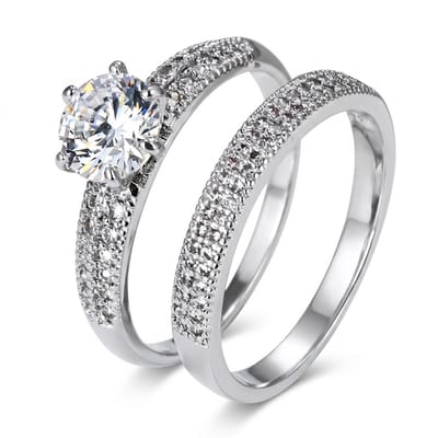 Wit zilverkleurige ring set dames maat 6 met steen ronde transparante steen eternity band ring 2 delige ring set pavé ring met transparante stenen