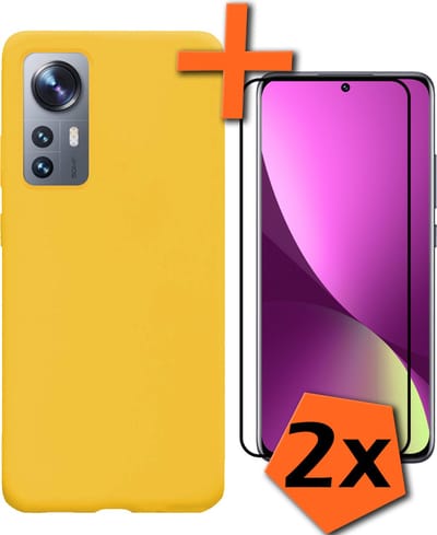 Hoes - Met 2x Screenprotector - Geschikt voor Xiaomi 12 - Sterk & Shockproof - Back Cover - Siliconen Case - Telefoon Hoes - Geel