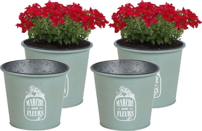 Sunnydays /plantenpot/bloempot - 4x - zink - jadegroen - D19 x H16 cm