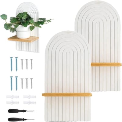 Houten wandplank in boho stijl: witte plank voor planten, foto's en kaarsen - ideale wanddecoratie voor woonkamer, slaapkamer en gang