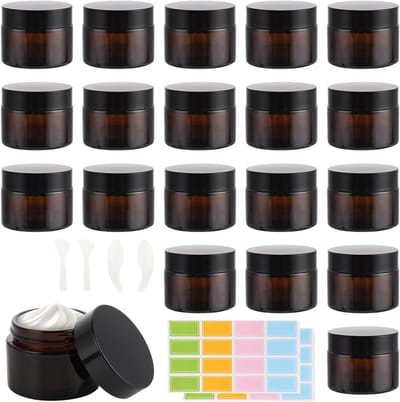 50ml Bruine Glazen Flesjes met Deksel - Set van 20 voor Cosmetica, Lotion en Crème Gebruik
