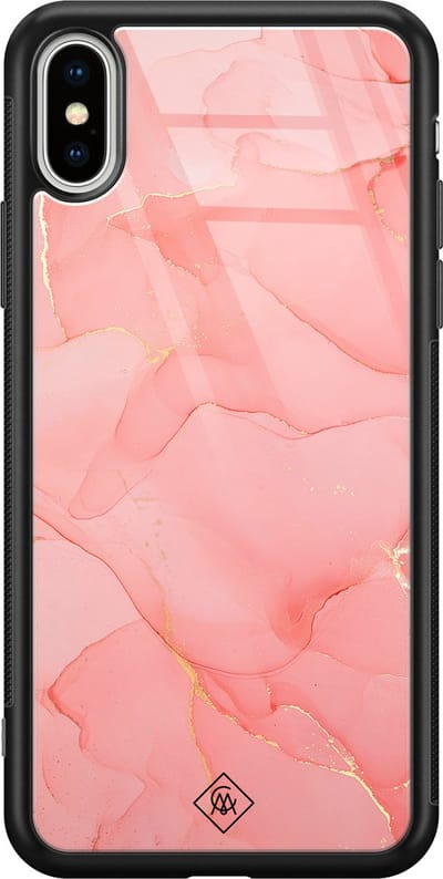 Casimoda® hoesje - Geschikt voor iPhone Xs Max - Marmer Roze - Luxe Hard Case Zwart - Backcover telefoonhoesje - Geel