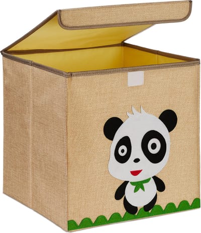 speelgoedmand kinderkamer - panda - stof - opvouwbaar - 33x33x33 cm - beige-wit