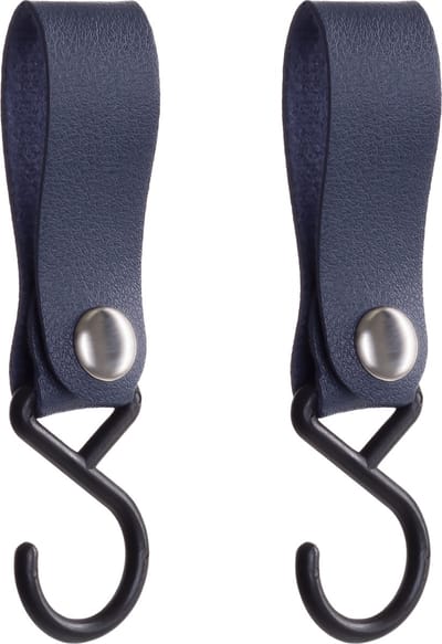 QUVIO Ophanghaak met leren bandje - Kledinghaken - Kledinghangers - Opbergen - Haken - Keukenhaken - Metaal - Leer - Ophanghaken - Set van 2 - Blauw