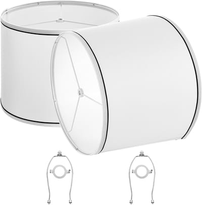 Lampenkap Trommel, 290 X 320 X 245 mm, 2 Reservekappen van Linnen en Pvc, Geschikt voor Tafel- en Staande Lampen, Wit met Zwarte Rand, Inclusief Harp